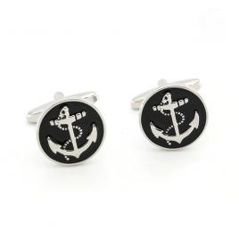 Butoni camasa model ancora marinar negru/argintiu 1.7 cm