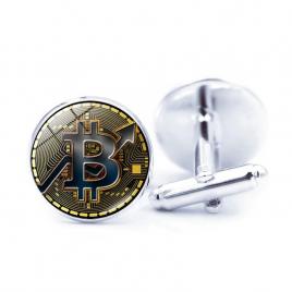 Butoni camasa model bitcoin culoare argintiu 17 mm
