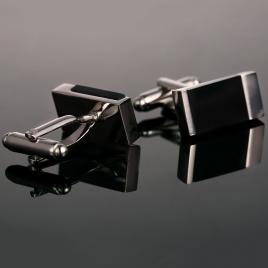 Butoni camasa model dreptunghi argintiu/negru 2cm