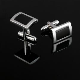 Butoni camasa model dreptunghi culoare argintiu/negru 20 mm