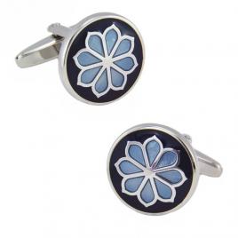 Butoni camasa model floare culoare argintiu/negru 18mm