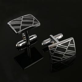 Butoni camasa model geometric culoare argintiu/negru 2cm