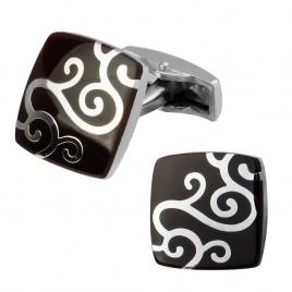 Butoni camasa model ornament negru/argintiu 1.5cm