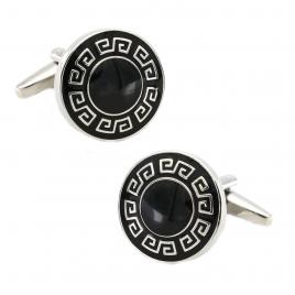 Butoni camasa model ornament grecesc antic culoare negru/argintiu 1.8 cm