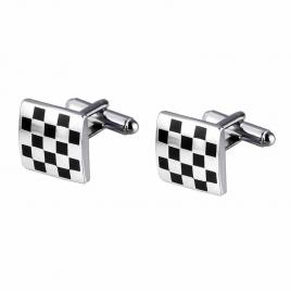Butoni camasa model tabla de sah culoare argintiu/negru 17 mm