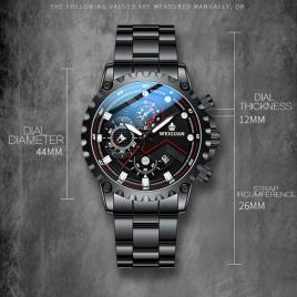 Ceas barbatesc fosforescent model Weiguan mecanism quartz negru/albastru 44mm