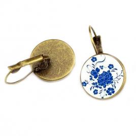Cercei cu flori bronz/albastru 2.5 cm