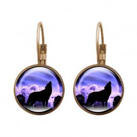 Cercei din bronz model lup la luna multicolor 3 cm