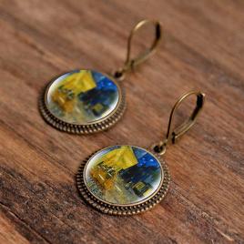 Cercei din bronz model pictura Van Gogh multicolor 4 cm