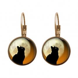 Cercei din bronz model pisica neagra multicolor 3 cm