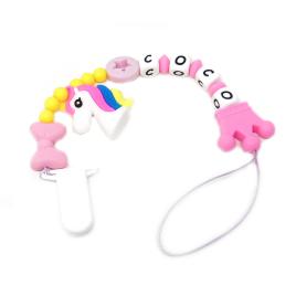 Lant pentru suzeta personalizabil din silicon cu clips model coroana roz culoare roz/galben25 cm