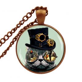 Pandantiv model Pisica Steampunk culoare cupru 55 cm