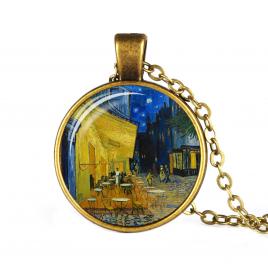 Pandantiv model pictura Van Gogh Terasa Cafenelei Noaptea culoare bronz/galben 55 cm