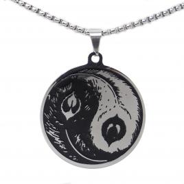 Pandantiv din inox model Yin si Yang - pene culoarea argintiu/negru 35mm