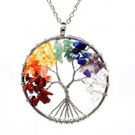 Pandantiv din inoxmodel copacul vietii cu pietre semipretioase multicolor 50 cm
