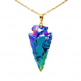 Pandantiv din piatra semipretioasa Onix placat metalic model sulita multicolor 4 cm