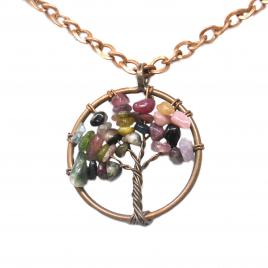Pandantiv din pietre semipretioase Agate model copacul vietii culoare multicolor 56 cm