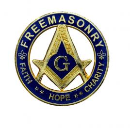 Pin masonic model echerul si compasul culoare auriu/albastru 3cm