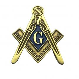 Pin masonic echerul si compasul bronz/albastru 2.5 cm pentru ucenici calfe si maestri