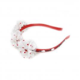 Bentita cu flori realizata manual flori textile  culoare alb/rosu