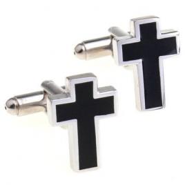 Butoni camasa model cruce argintiu/negru 2cm