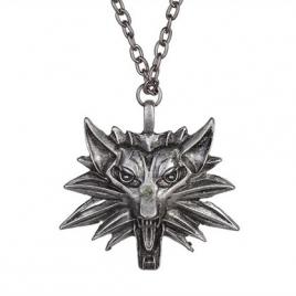 Pandantiv barbatesc model lup The Witcher argintiu inchis 4.5cm