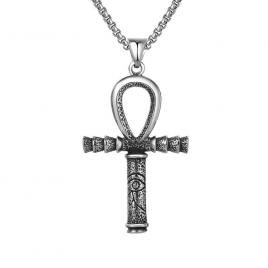 Pandantiv din inox model cruce Ankh argintiu 50cm