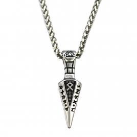 Pandantiv din inox model sulita cu rune - viking argintiu 5 cm