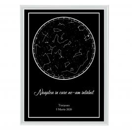 Tablou personalizat cu harta stelelor model clasic rama alb 20 x 30 cm