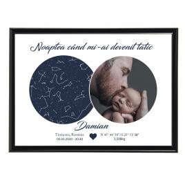 Tablou personalizat cu harta stelelor model nou tatic rama negru 20 x 30 cm