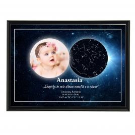 Tablou personalizat cu harta stelelor model zi de nastere rama negru 20 x 30 cm