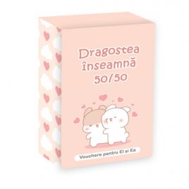 Vouchere pentru cuplu Dragostea inseamna 50/50 100 de cartonase cu mesaje diferite vou-06