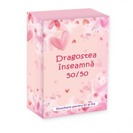 Vouchere pentru cuplu Dragostea inseamna 50/50 100 de cartonase cu mesaje diferite vou-08
