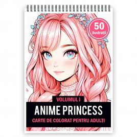 Carte de colorat antistres format A3 50 de ilustratii Anime Princesses - Volumul I 106 pagini