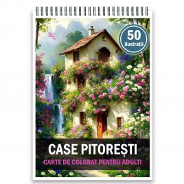 Carte de colorat antistres format A3 50 de ilustratii Case pitoresti 106 pagini