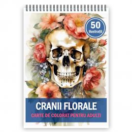 Carte de colorat antistres format A3 50 de ilustratii Cranii Florale 106 pagini