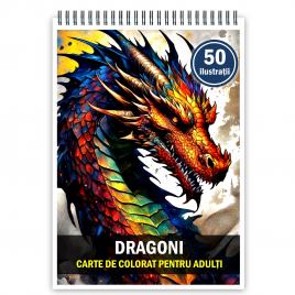 Carte de colorat antistres format A3 50 de ilustratii Dragoni 106 pagini