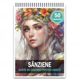 Carte de colorat antistres format A3 50 de ilustratii Sanziene 106 pagini