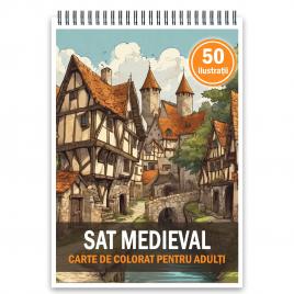 Carte de colorat antistres format A3 50 de ilustratii Sat Medieval 106 pagini