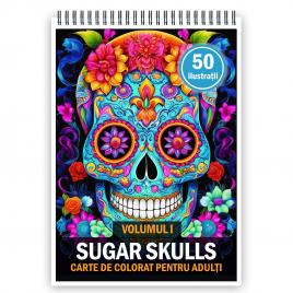 Carte de colorat antistres format A3 50 de ilustratii Sugar Skulls - Volumul I 106 pagini