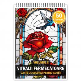 Carte de colorat antistres format A3 50 de ilustratii Vitralii Fermecatoare - Volumul II 106 pagini