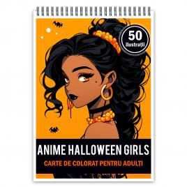 Carte de colorat pentru adulti 50 de ilustratii Anime Halloween Girls 106 pagini