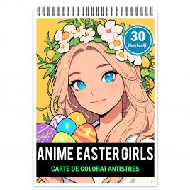 Carte de colorat pentru relaxare si antistres 30 de ilustratii Anime Easter Girls 66 pagini