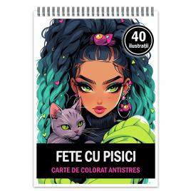 Carte de colorat pentru relaxare si antistres 40 de ilustratii Girls with Cats Editura Legendary Print 106 pagini