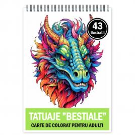 Carte de colorat pentru relaxare si antistres 43 de ilustratii Tatuaje Bestiale 92 pagini