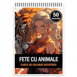 Carte de colorat pentru relaxare si antistres 50 de ilustratii Anime Girls with Animals Editura Legendary Print 106 pagini