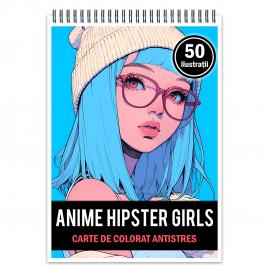 Carte de colorat pentru relaxare si antistres 50 de ilustratii Anime Hipster Girls Editura Legendary Print 106 pagini