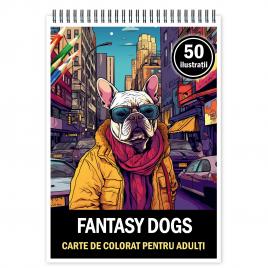 Carte de colorat pentru relaxare si antistres 50 de ilustratii Fantasy Dogs 106 pagini
