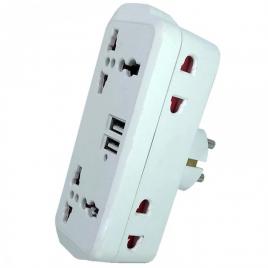 Priza multipla 6in1, 2  port usb ,100-250v 10a/13a, alb, 12 cm
