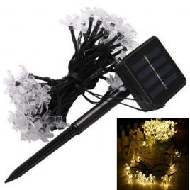 Instalatie exterior cu incarcare solara 50 led, 5 metri cu flori de cires, alb cald